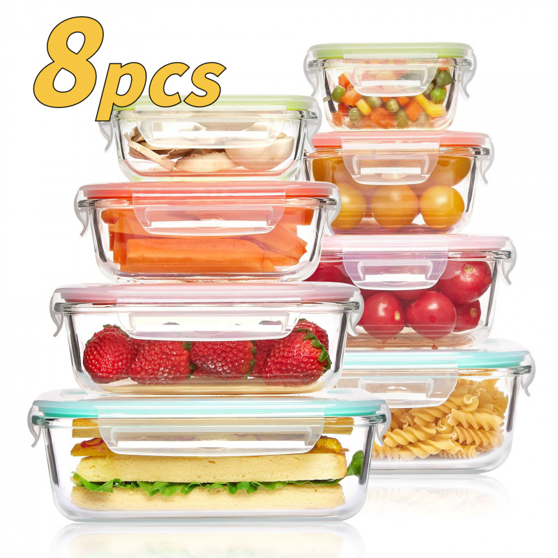 Meal Prep Oven Safe Containers - Набор из 8 герметичных стеклянных контейнеров